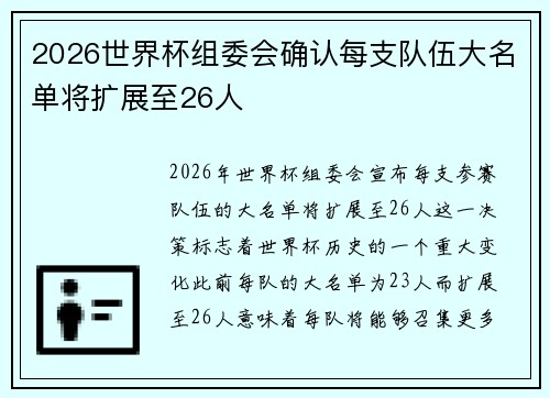 2026世界杯组委会确认每支队伍大名单将扩展至26人